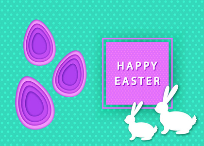 复活节快乐的背景, 从纸和兔子切鸡蛋