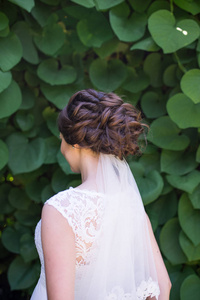 美丽的空气婚礼发型视图从背面