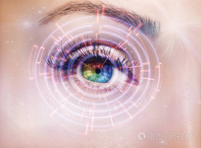 抽象的眼睛与数字圈子.未来视觉科学与识别概念