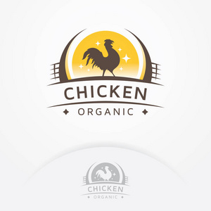 鸡肉有机标识。公鸡徽章, 会徽或标志设计。鸡肉和鸡蛋。农场徽标模板