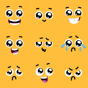 矢量插画设计可爱的滑稽的情绪与大眼睛.图释或 emoji 表情集照片