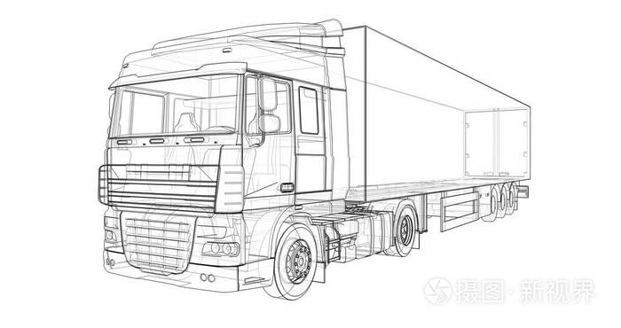 一辆半拖车的大卡车.用于放置图形的模板.3d 渲染