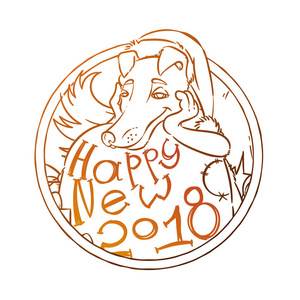 2018岁的黄狗, 星座的可爱象征。卡通涂鸦风格的可爱小狗