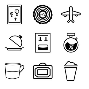 集9个简单的可编辑图标, 如杯或杯, 袋, 杯, Dis