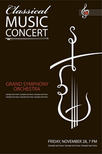 单色古典音乐会海报与小提琴形象
