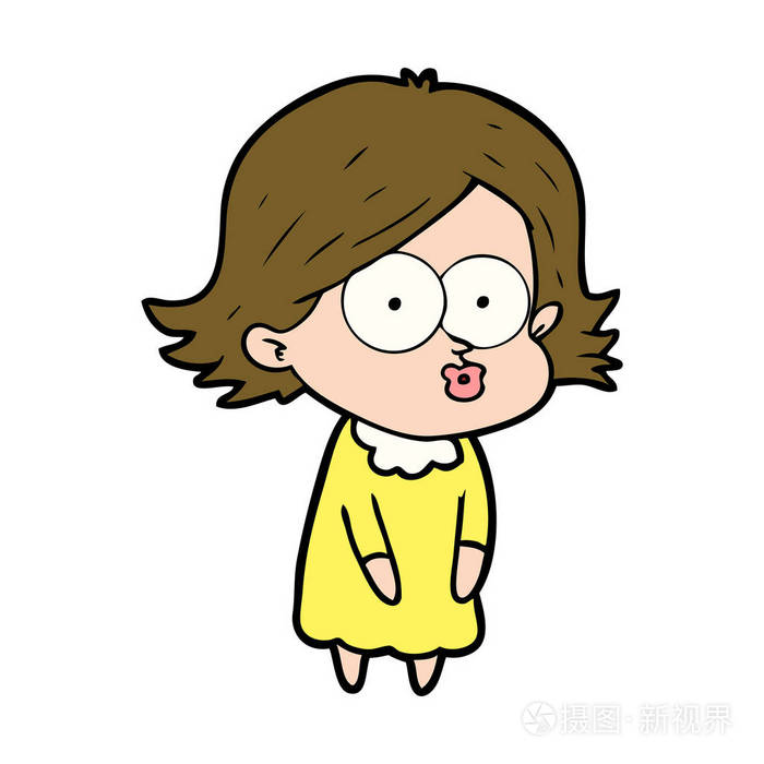 卡通女孩噘嘴的矢量插图
