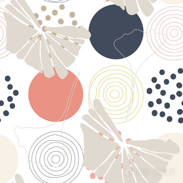 手绘热带树叶与几何背景的植物无缝图案矢量图解设计