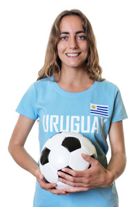 美丽的足球球迷从乌拉圭与球