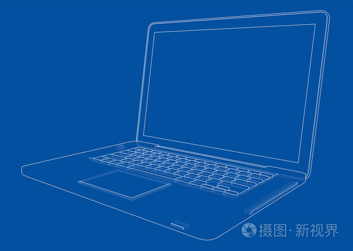 笔记本电脑素描.3d 插图