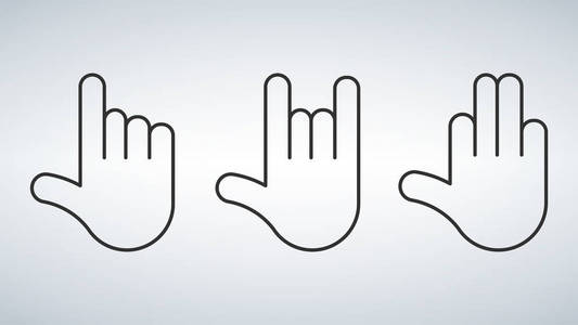 直线手势集。人的手的孤立的向量例证。手指位置
