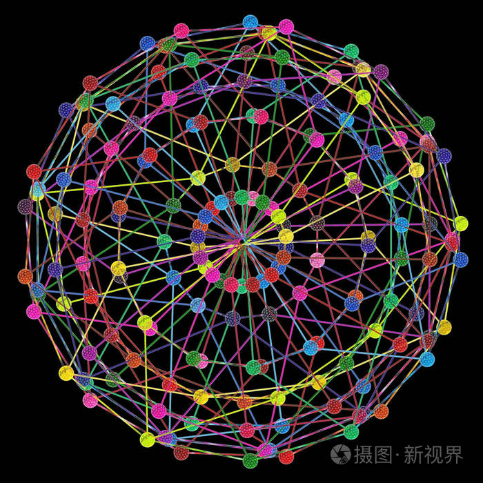 dna 分子分形网络结构.彩色 dna 串连接概念, 在黑色背景下隔离