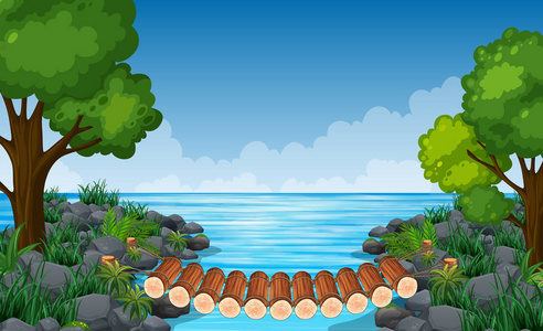 横跨河的木桥背景场景照片