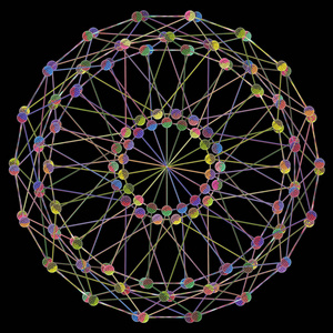 Dna 分子分形网络结构。彩色 Dna 串连接概念, 在黑色背景下隔离