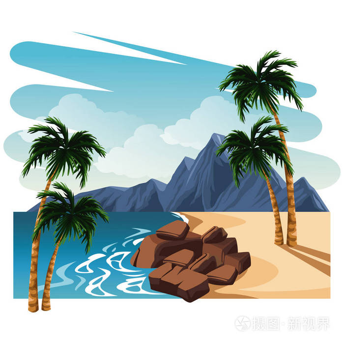 美丽的海岛卡通插画-正版商用图片0ugwbc-摄图新视界