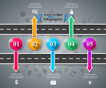 道路信息图表设计模板和营销图标