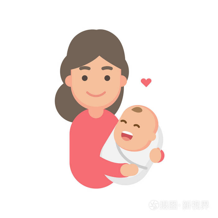 妈妈抱着可爱的孩子.母亲节快乐.矢量扁 illust