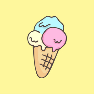 可爱的冰淇淋锥, 矢量卡通插图