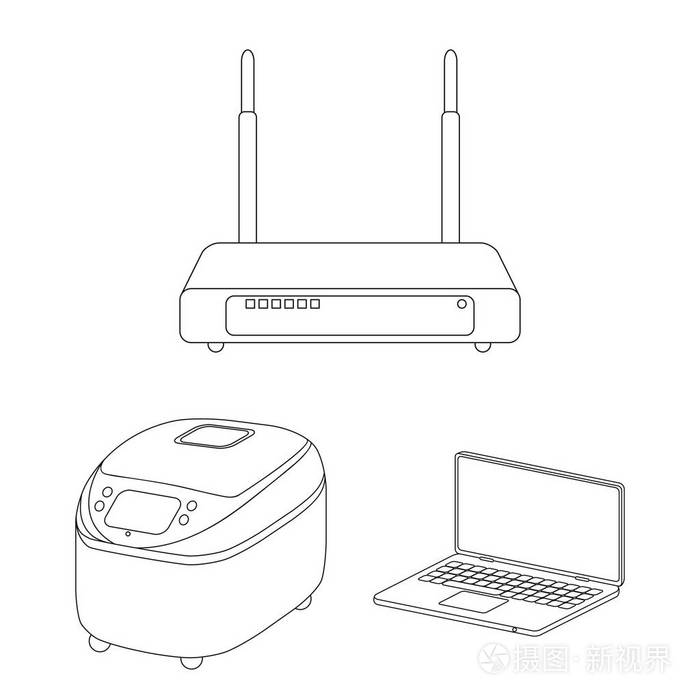 插画 智能家电在设计集集合中的轮廓图标.