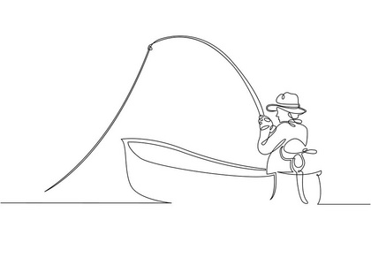 怎么画钩鱼的人连续单人画一条线渔民在船上和码头上钓鱼旅行照片