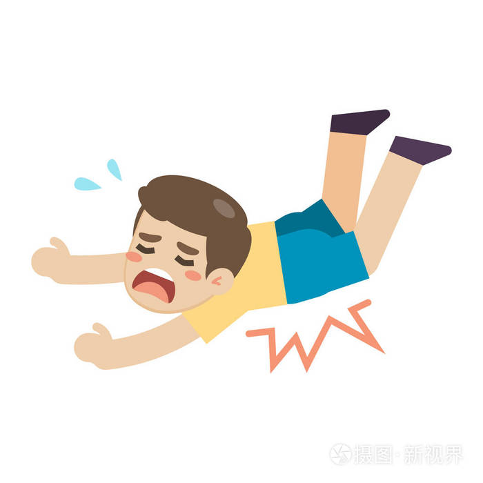 男孩滑倒在地板上 矢量插图