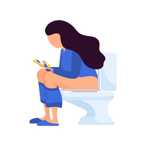 男性卡通人物花时间在 wc卡通男孩坐在便盆上商人必须非常迫切地小便.