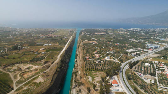 Peloponnese 峡著名的科林斯运河鸟瞰图