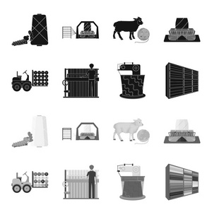 设备机器叉车等网页图标以黑色单色风格。纺织, 工业, 组织, 图标集合收藏