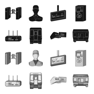 交通, 公共, 火车和其他网页图标黑色, 单色风格。集集合中的设备属性机制图标