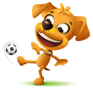 黄色滑稽的狗橄榄球运动员踢足球