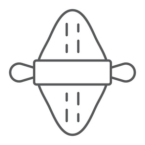 滚针薄线图标, 厨房和烹饪, 面包店符号矢量图形, 一个线性模式在白色背景, eps 10