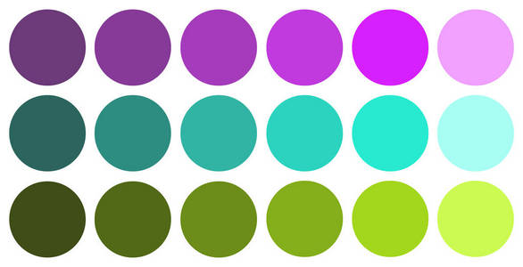 调色板。三种颜色 绿色蓝色紫色。颜色从黑暗到光