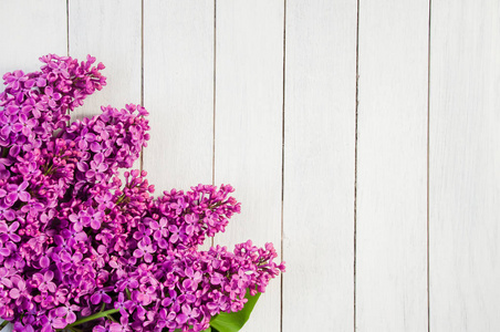 白色木质背景紫色丁香花