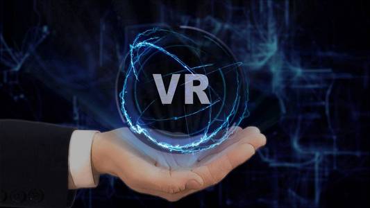 画的手显示概念全息图 Vr 在他的手上