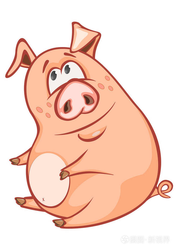 彩色手绘猪卡通人物, 矢量插画