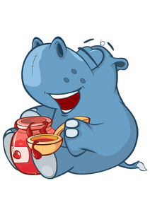 手绘卡通人物学习彩色手绘河马卡通人物, 矢量插画照片