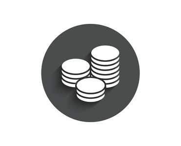 硬币钱简单的图标在圆圈平面按钮与阴影, 矢量, 插图