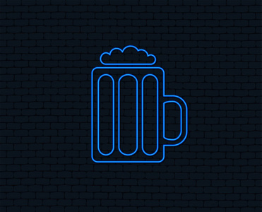 杯啤酒霓虹灯平面图标, 矢量, 插图