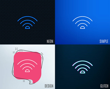 小故障霓虹灯效果Wifi 线图标, 矢量, 插图