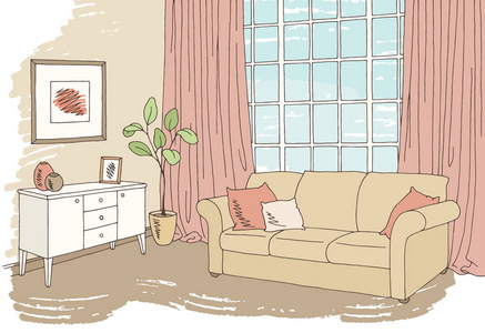 客厅插画图片-客厅插画素材-客厅插画插画-摄图新视界