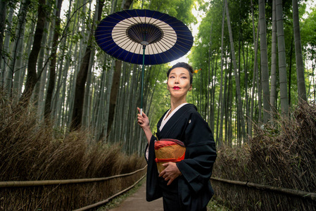 岚山竹林女子和服图片