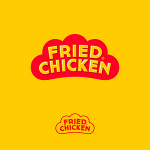 炸鸡标志。像红公鸡梳子这样的字母。单色选项。快餐餐厅企业会徽