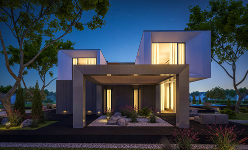 别墅花园夜晚图片