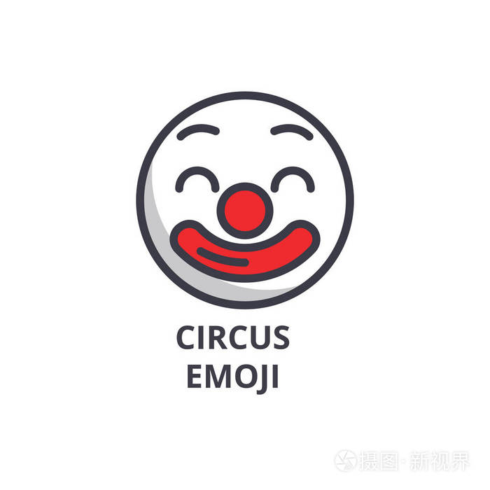 马戏团 emoji 表情矢量线图标, 符号, 背景插图, 可编辑笔画