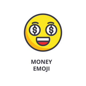 钱emoji货币 emoji 表情矢量线图标, 符号, 背景插图, 可编辑笔画照片
