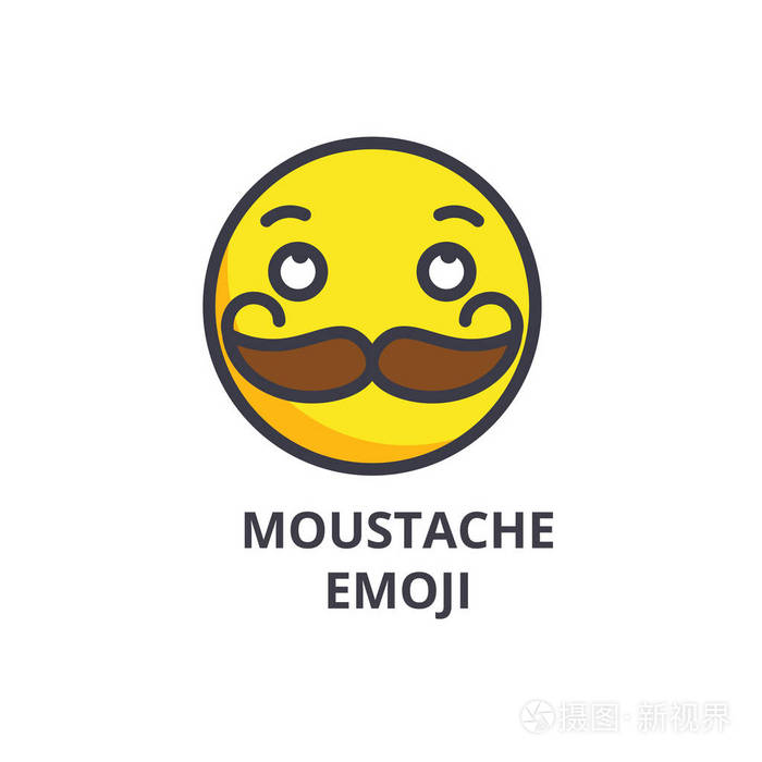 胡子emoji 表情矢量线图标, 符号, 背景插图, 可编辑笔画