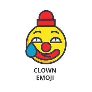 小丑 emoji 表情矢量线图标, 符号, 背景插图, 可编辑笔画照片