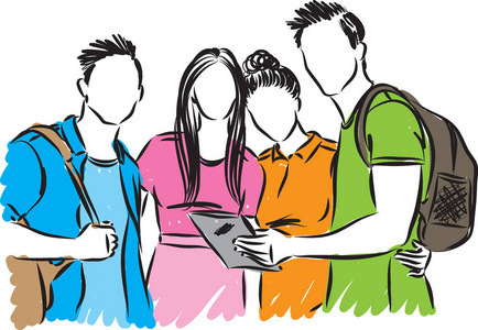 青少年插画学生群青少年矢量插画照片