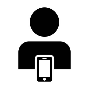 移动用户图标矢量男性人物头像与智能手机符号在字形通信