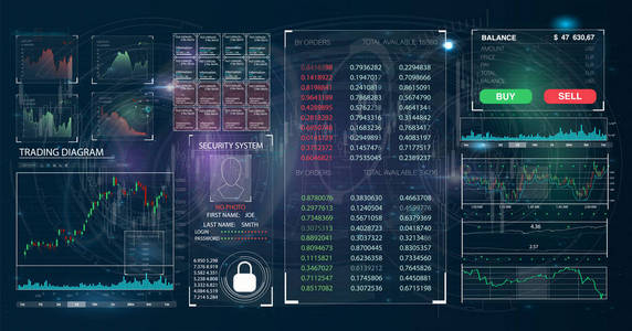 用于业务应用程序的显化 Ui. 未来的用户界面。图表元素。技术背景