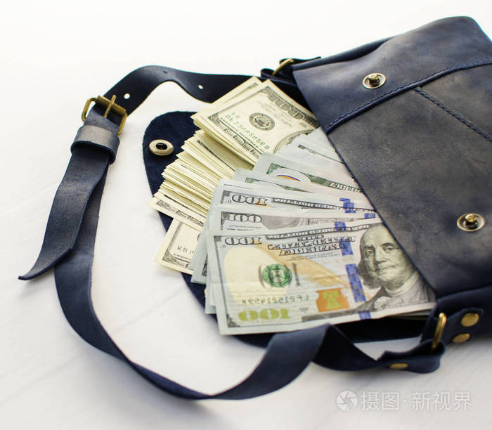 在白色背景上的袋子里的钱